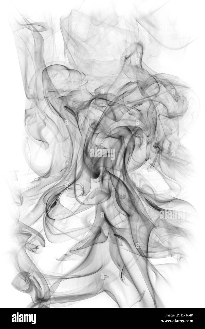 Fumée noire isolé sur fond blanc Banque D'Images