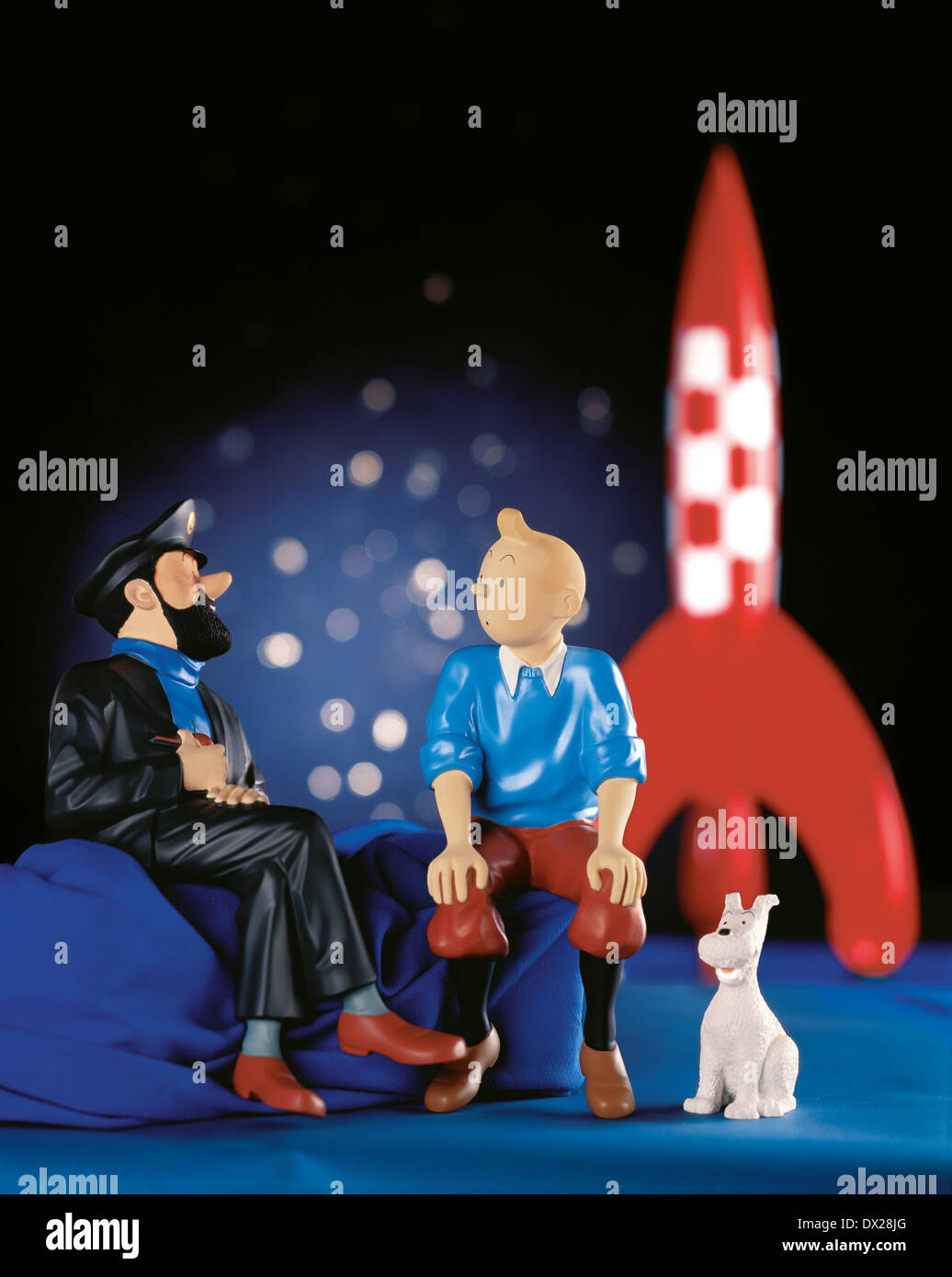 Univers miniatures présente le personnage, le capitaine Haddock, Tintin et son chien Milou, Banque D'Images