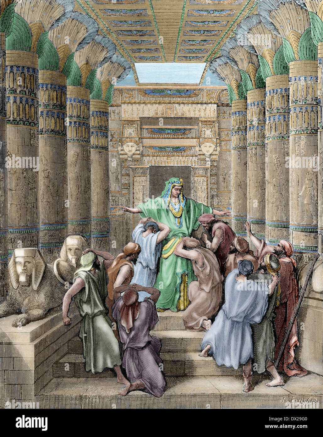 Ancien Testament. La genèse. Joseph. Patriarche d'Israël. Joseph reconnu par ses frères. Gravure de Gustave Dore. De couleur. Banque D'Images