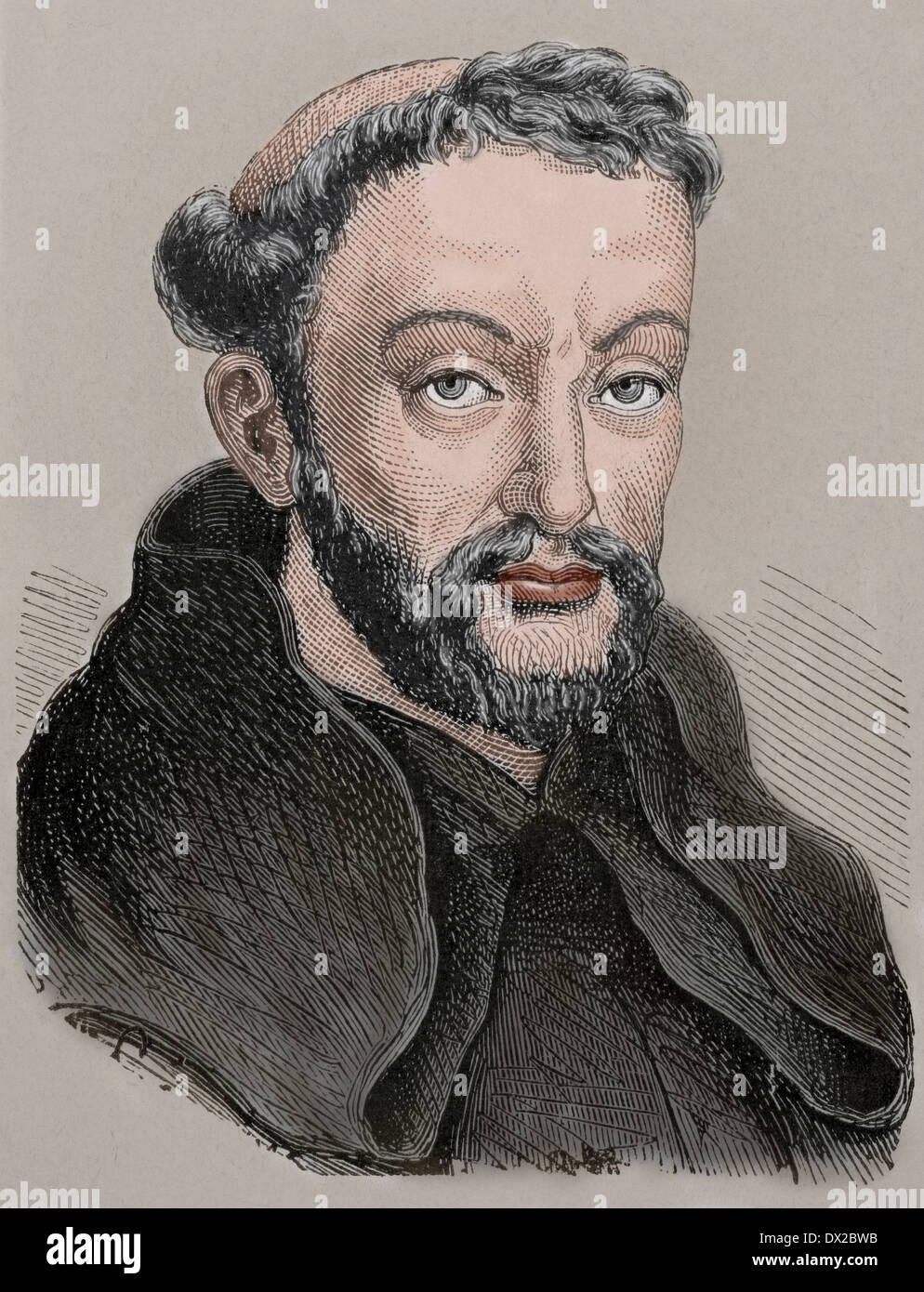 Fray Luis de Leon (1528-1591). Poète espagnol et auteur de prose de la Renaissance. La gravure. De couleur. Banque D'Images