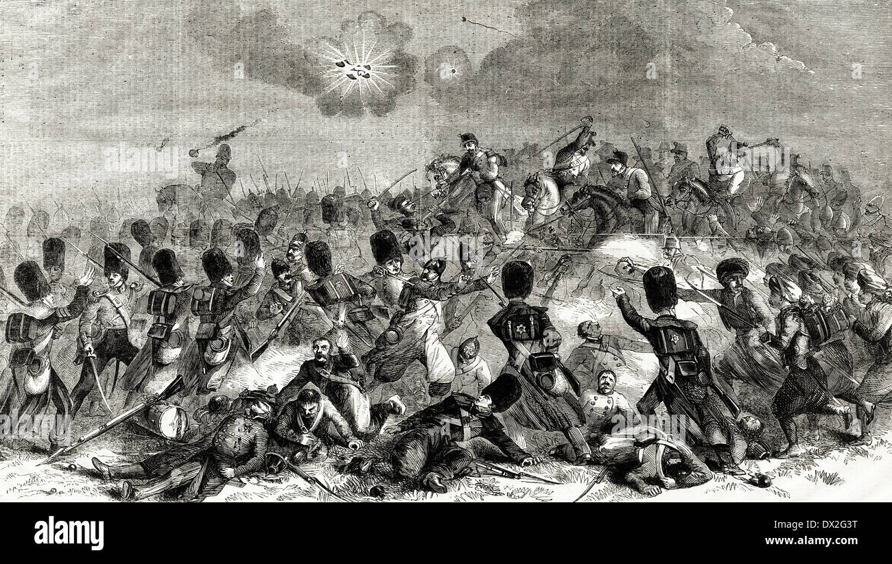 Bataille d'Inkerman au cours de la guerre de Crimée 5 novembre 1854. La Crimée de bataille. La gravure de l'époque victorienne. Banque D'Images