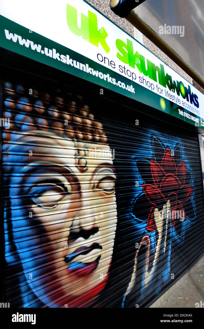 Maidstone, Kent, Angleterre, Royaume-Uni. UK Boîtes shop façade - 'one stop shop pour les accessoires de mode de vie'. Volets peints - fermé Banque D'Images