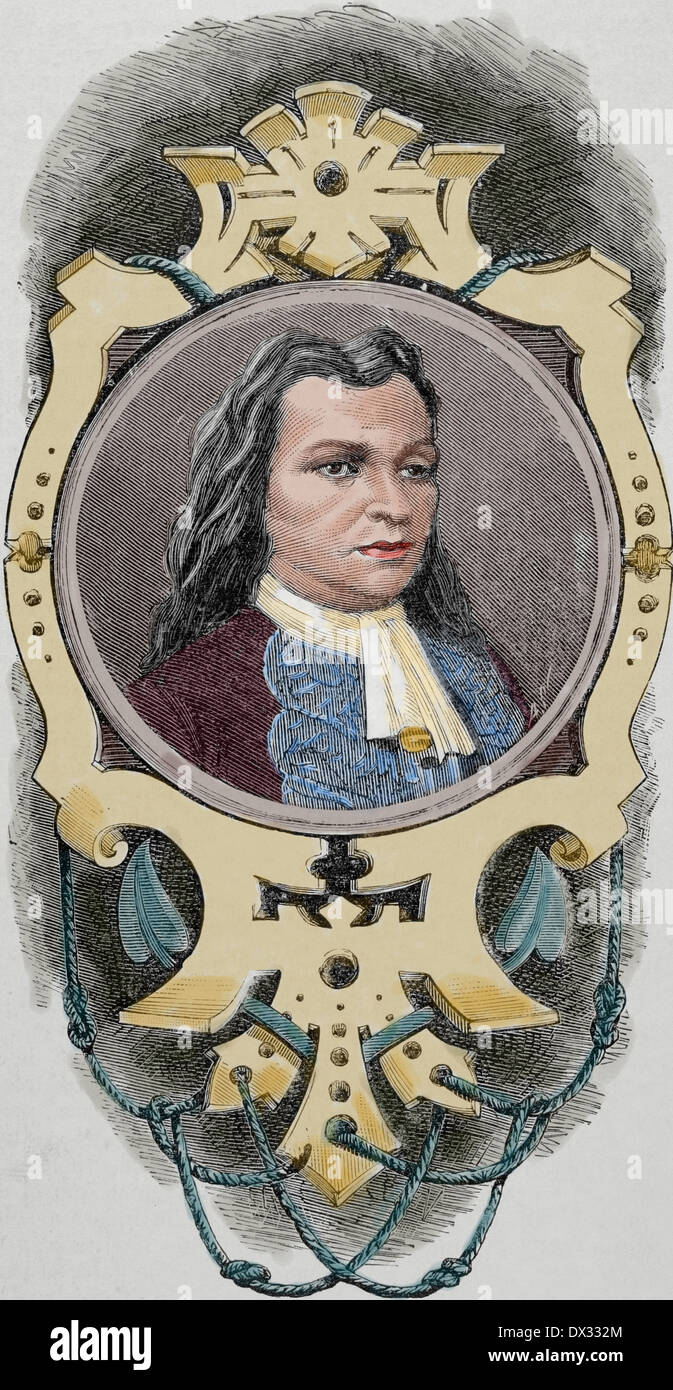 Blas de Lezo (1689-1741). L'amiral espagnol. Portrait. La gravure. De couleur. Banque D'Images