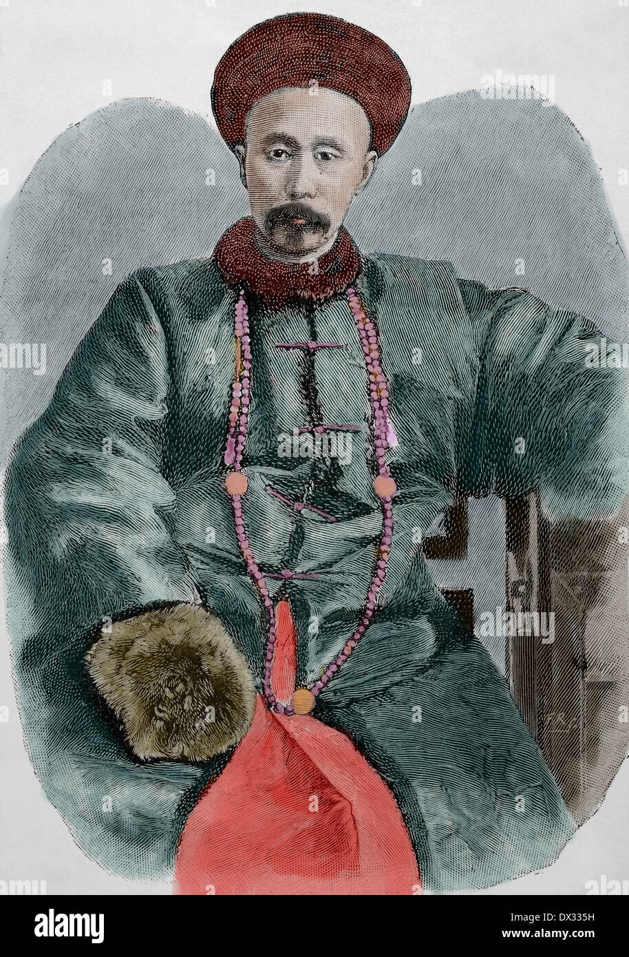 Li Hongzhang ou Li Hung Chang (1823-1901). Homme politique, général et diplomate de la fin de l'empire Qing. La gravure. De couleur. Banque D'Images