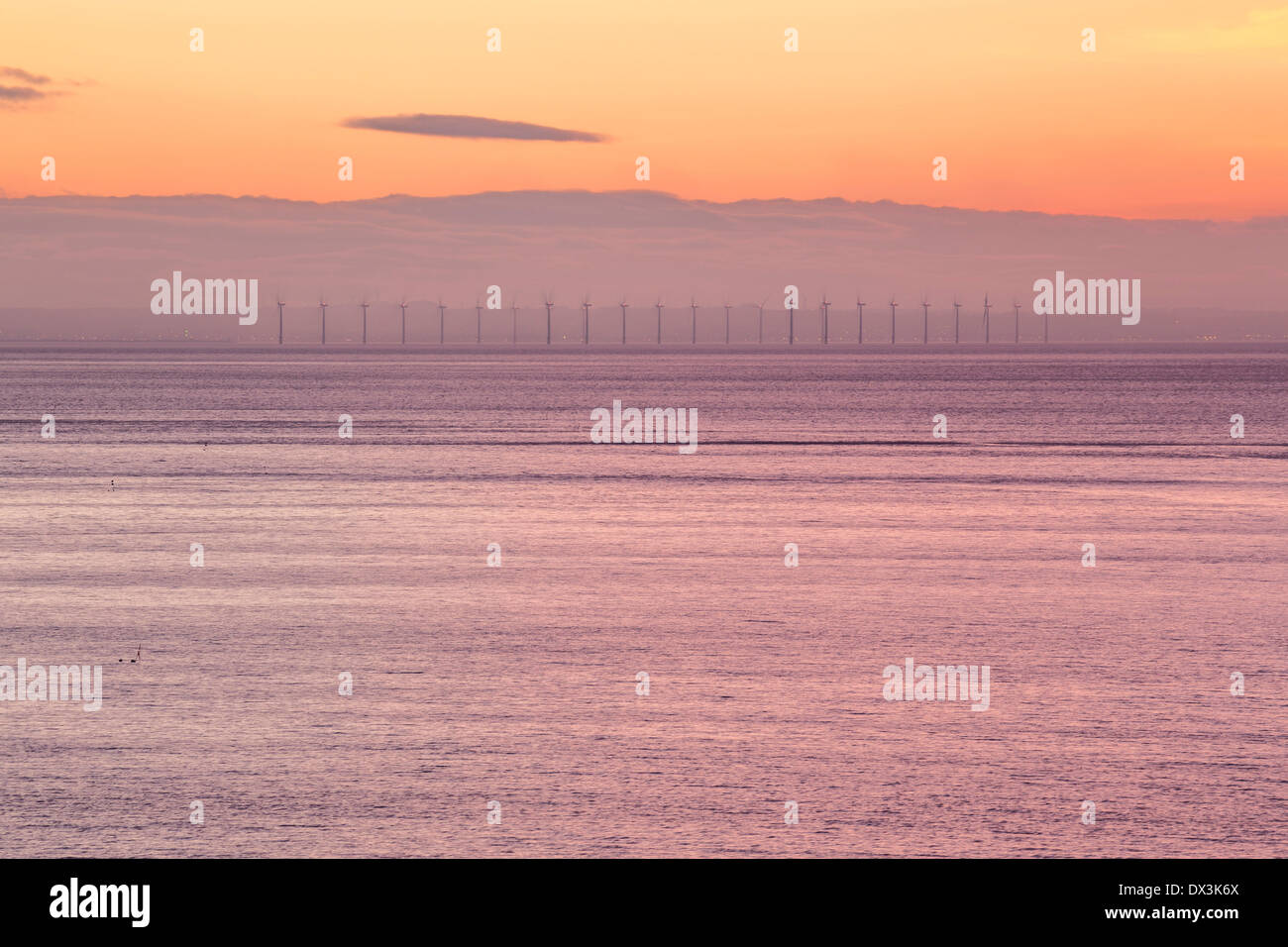 Parc éolien en mer de Teesside près de Redcar, Yorkshire du Nord. Banque D'Images