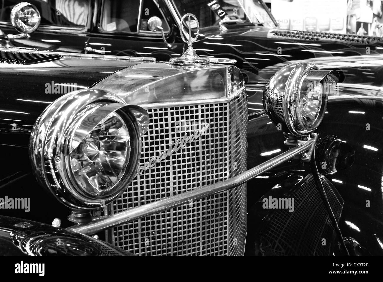 L'Excalibur Roadster, noir et blanc, close-up Banque D'Images