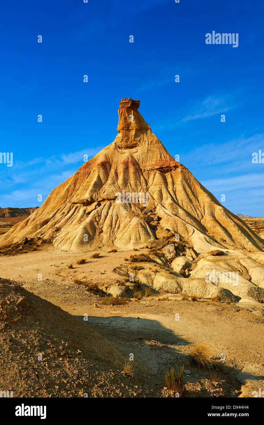 Castildeterra rock formation à la Bardena Blanca salon du Parc Naturel de Bardenas Riales, Navarre, Espagne Banque D'Images