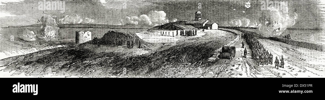 Tiraillleur français skirmisher troupes à la bataille d'Inkerman au cours de la guerre de Crimée 5 novembre 1854. La gravure de l'époque victorienne. Banque D'Images