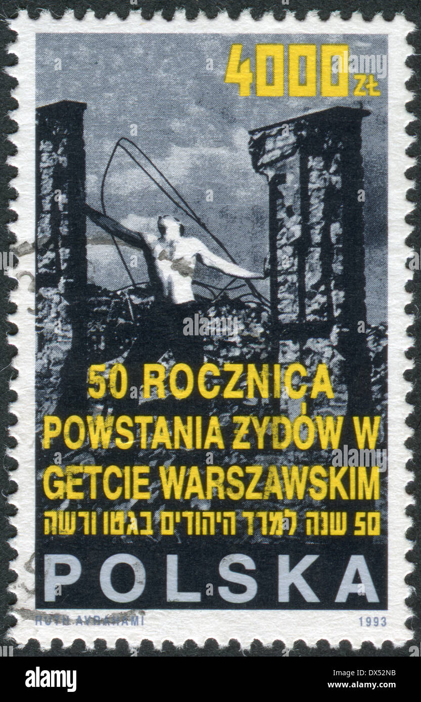 Pologne - circa 1993 : timbre-poste imprimé en Pologne consacré au 50e anniversaire de l'insurrection du Ghetto de Varsovie, vers 1993 Banque D'Images