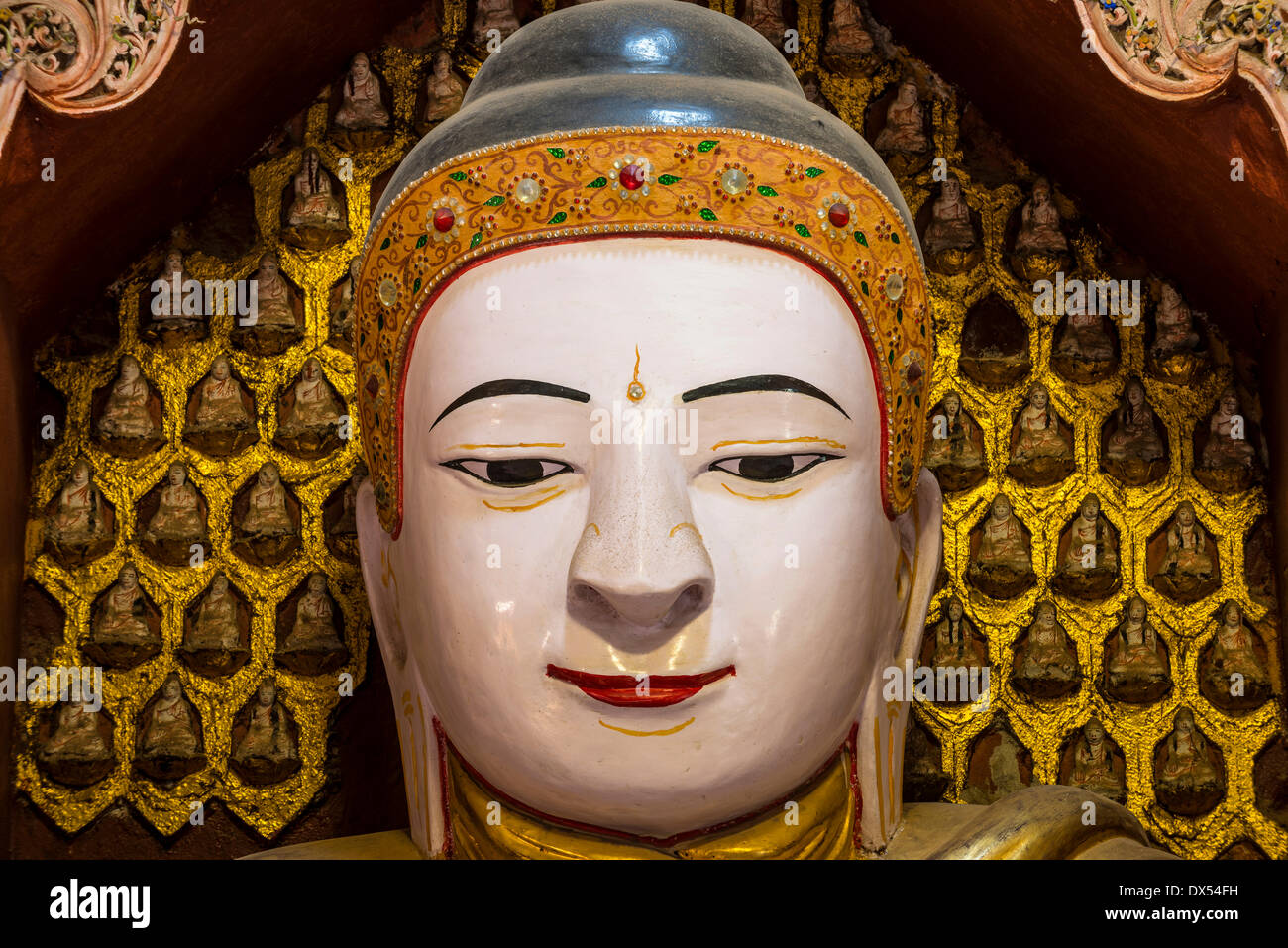 Bouddha, portrait, chiffres, petit Bouddha ou Pagode Mohnyin Thanboddhay Paya, Thanbuddhei ou de Monywa, Rhône-Alpes, au Myanmar Banque D'Images