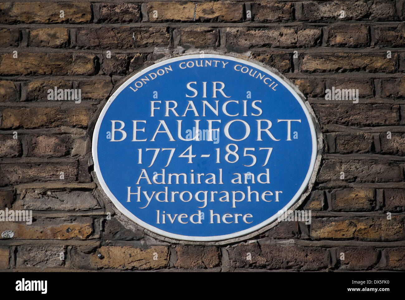 Le london county council blue plaque marquant un accueil de l'amiral et hydrographe Sir Francis Beaufort, Londres, Angleterre Banque D'Images