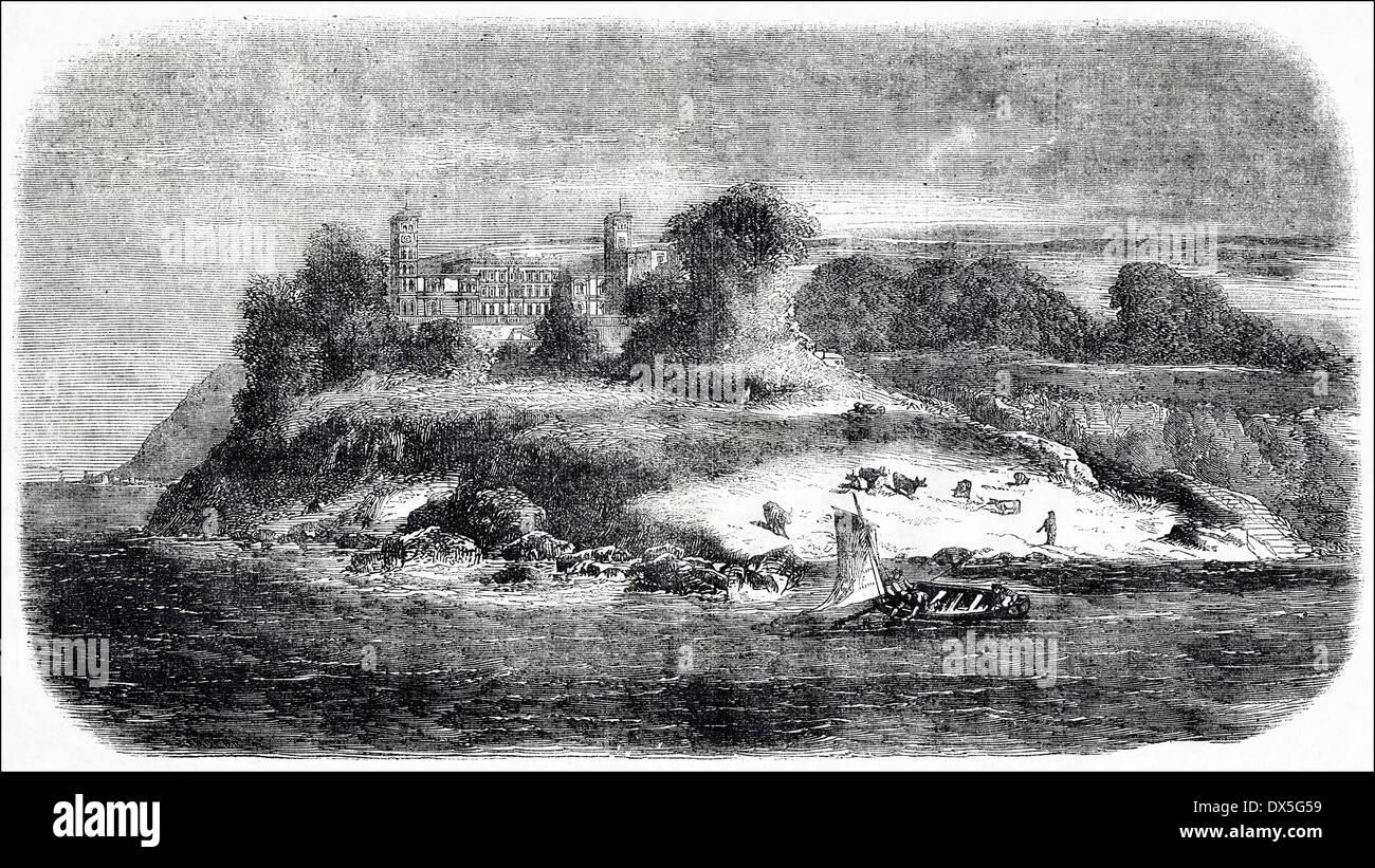 La gravure de l'époque victorienne montrant vue de Osborne House Isle of Wight Angleterre vers 1854. Banque D'Images