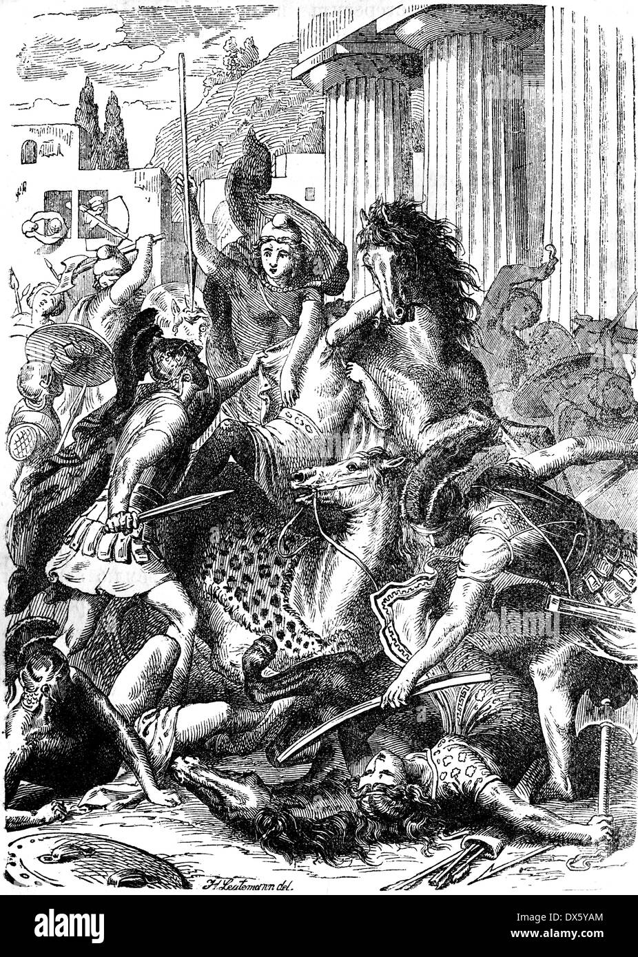 La bataille avec les Amazones, illustration de livre daté 1878 Banque D'Images