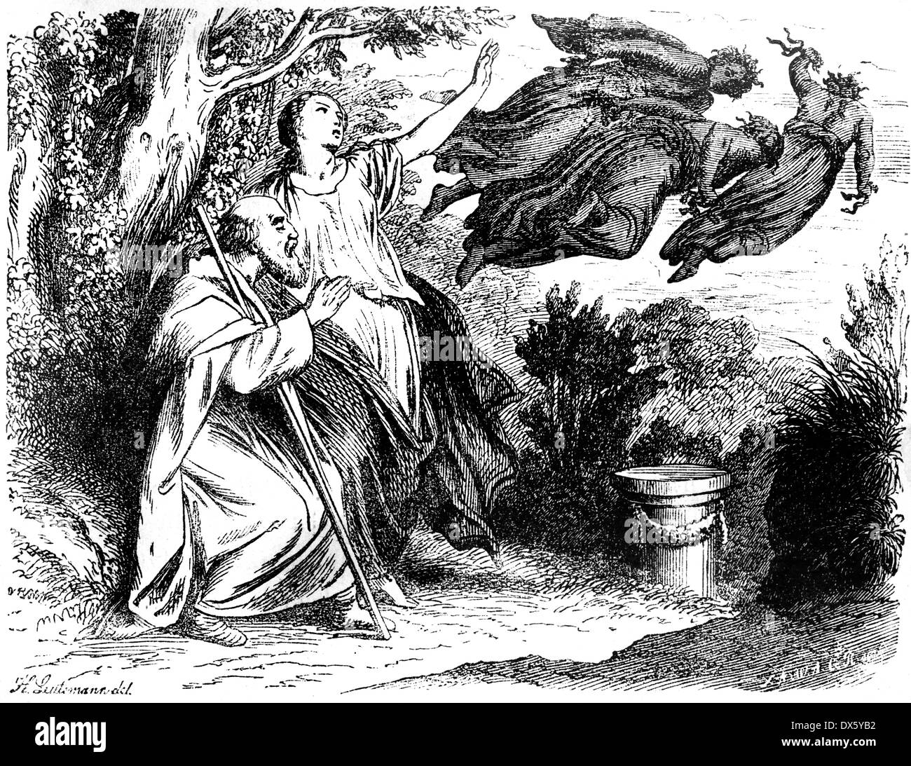 Œdipe, Antigone et Erinyes, illustration de livre daté 1878 Banque D'Images