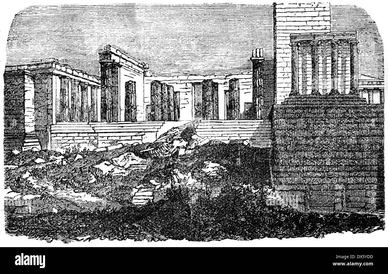 Le grec ancien temple, propylaeum, illustration de livre daté 1878 Banque D'Images