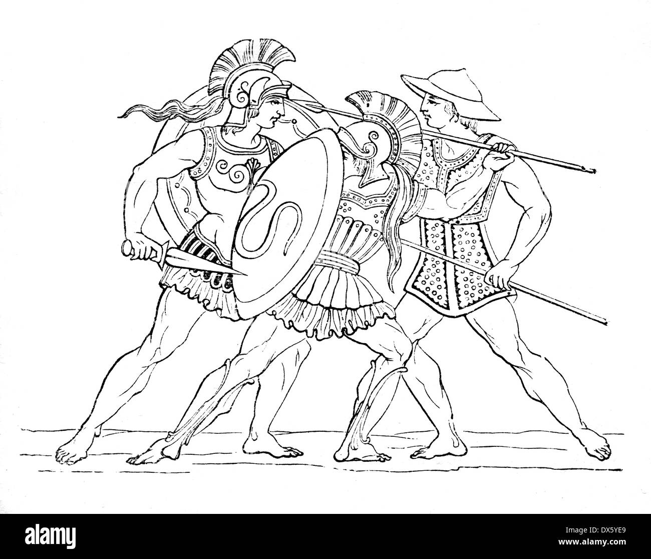 Guerriers de la Grèce antique, l'illustration de livre en date du 1878 Banque D'Images