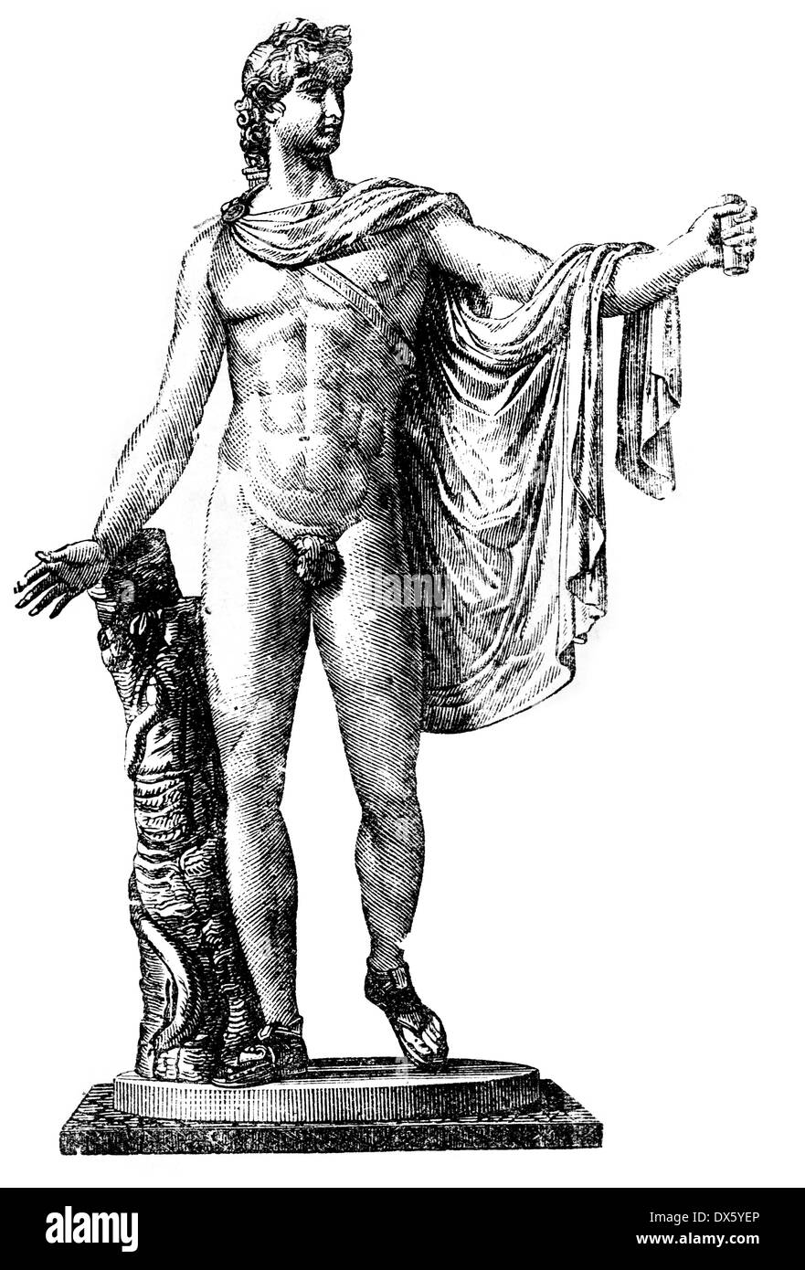 Statue d'Apollon Belvédère, Musées du Vatican, illustration de livre en date du 1878 Banque D'Images