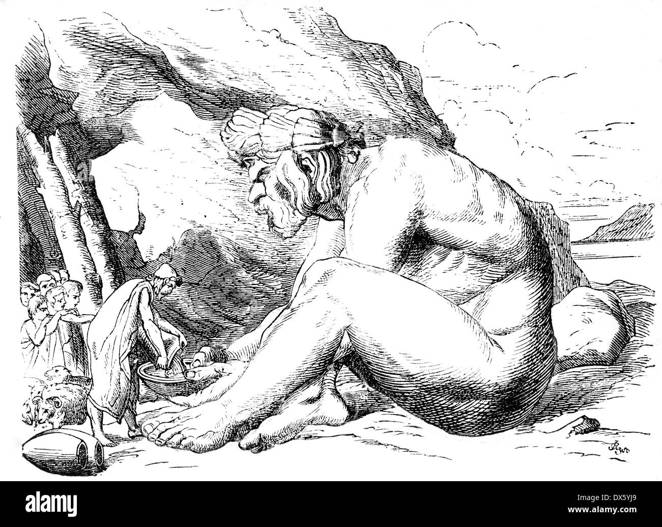 Cyclope Polyphème, Ulysse et de l'illustration du livre 1878 Banque D'Images