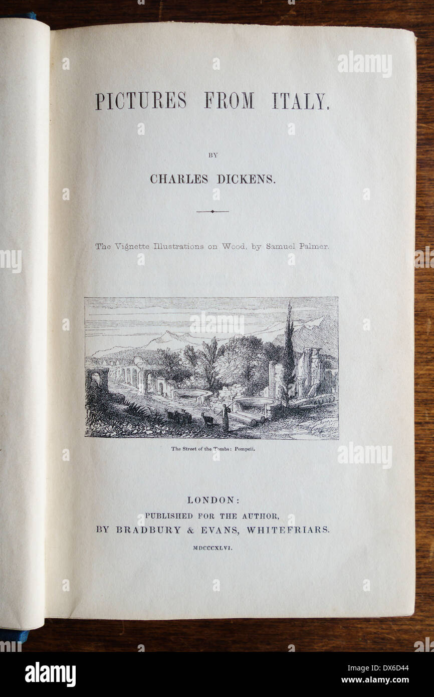 La page de titre de la première édition (1846) de Pictures from Italy par Charles Dickens, avec des illustrations de l'artiste Samuel Palmer Banque D'Images