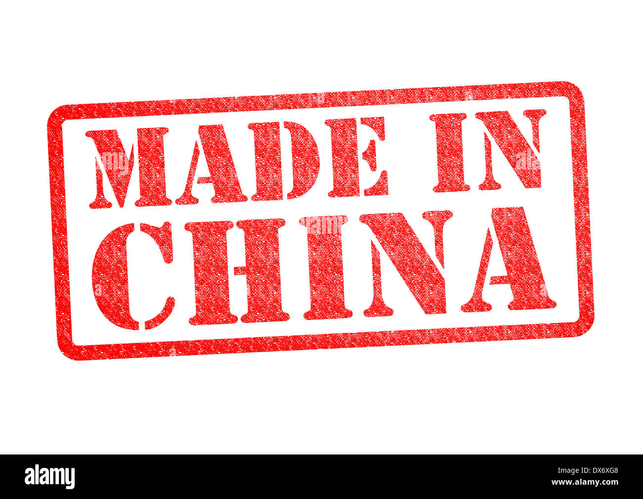 Fabriqué en Chine Timbres en caoutchouc sur un fond blanc. Banque D'Images