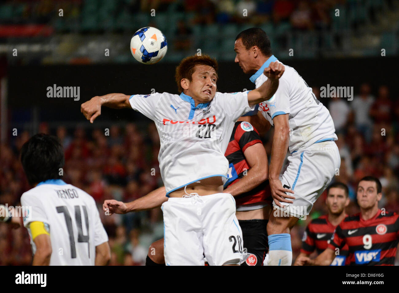 Sydney, Australie. Mar 19, 2014. Goalmouth action pendant le match de la Ligue des Champions de l'AFC entre Western Sydney Wanderers FC et Kawasaki Frontale FC du Japon de l'Pirtek, Parramatta Stadium. Wanderers a gagné 1-0. Credit : Action Plus Sport/Alamy Live News Banque D'Images