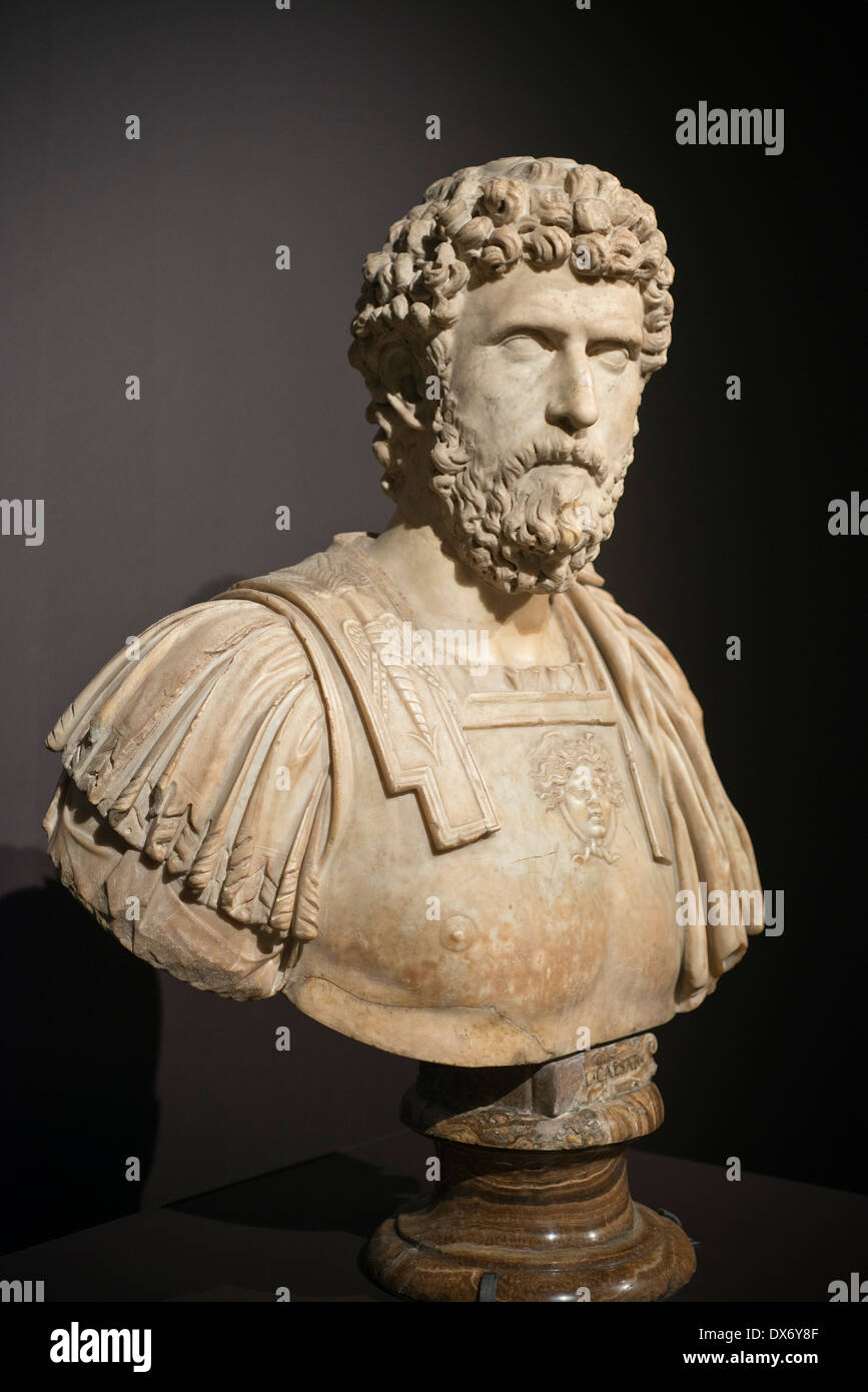 Portrait buste de Lucius Aelius Caesar, fils adoptif de l'empereur romain Hadrien. Banque D'Images