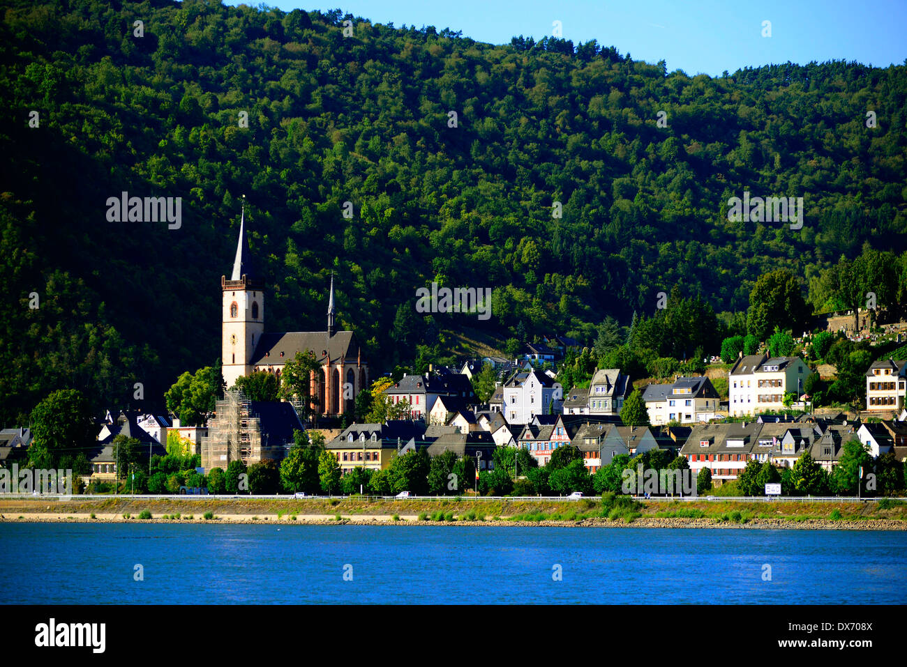 La ville sur la vallée de la rivière du Rhin Allemagne Europe Vignobles VIGNOBLES DE CROISIÈRE Banque D'Images