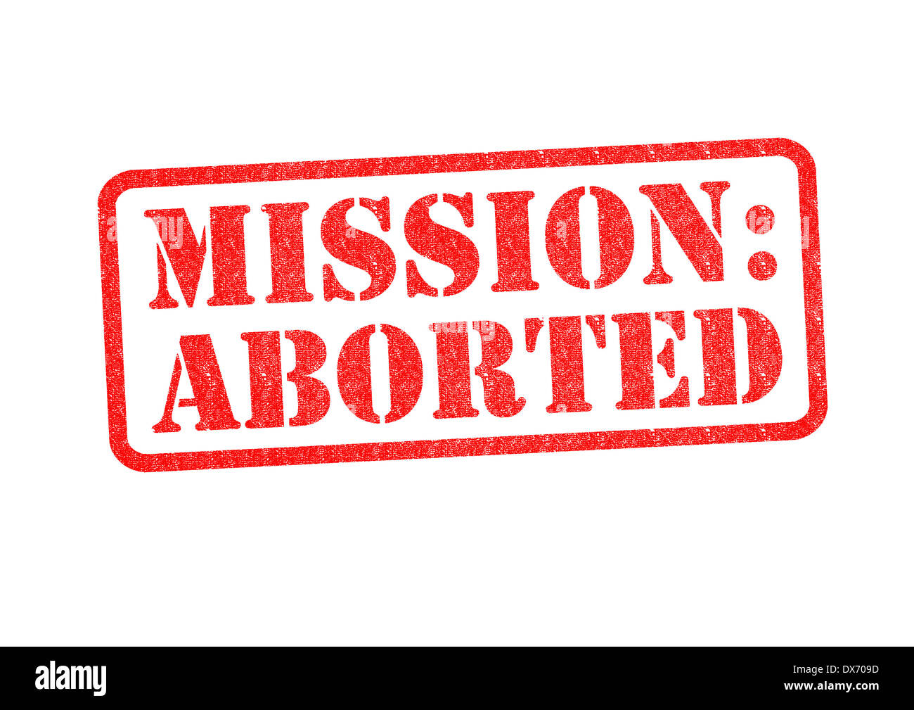 MISSION : ABORTED Tampon de caoutchouc sur un fond blanc. Banque D'Images