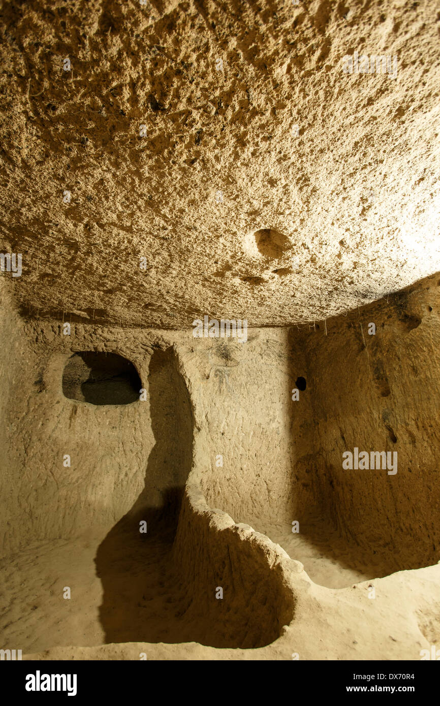 Chambre divisée, la ville souterraine de Kaymakli, Cappadoce, Turquie Banque D'Images