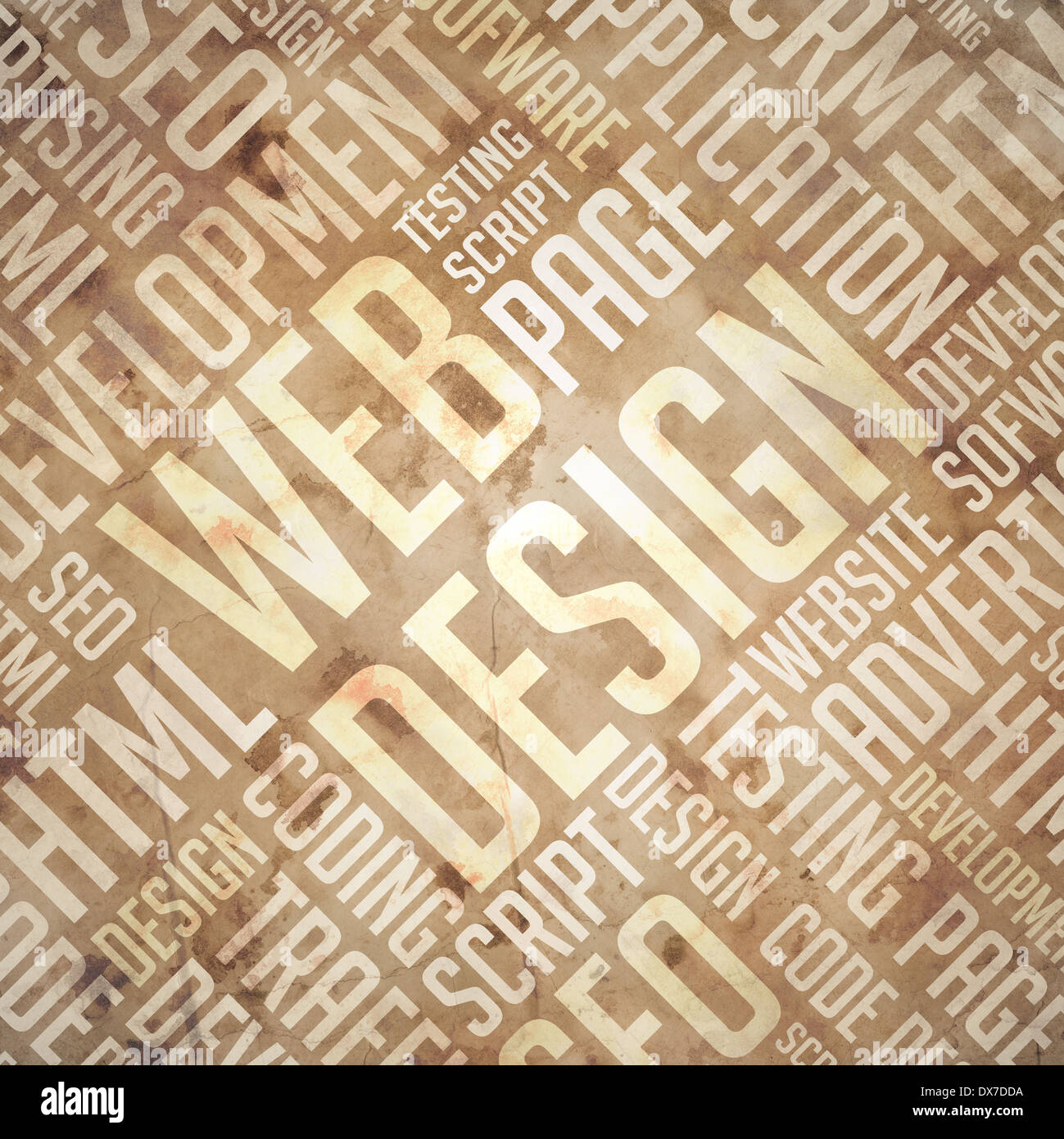 Web Design - Beige-Brown Wordcloud grunge. Banque D'Images