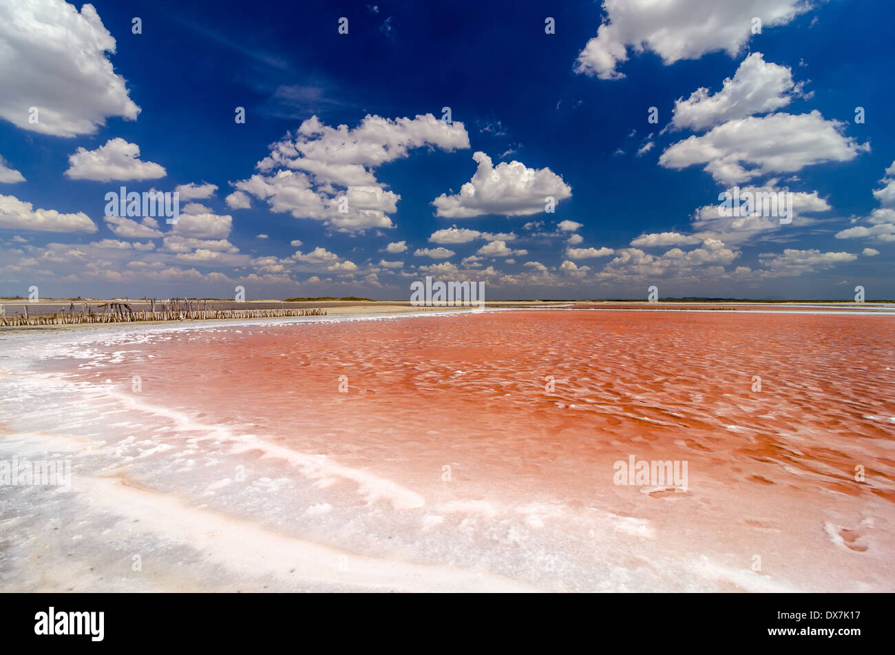 Piscine rouge et blanc pour la production de sel dans la région de La Guajira, Colombie Banque D'Images