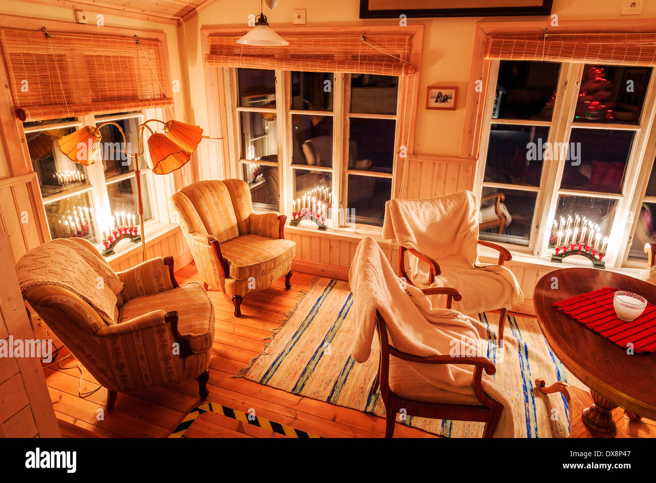 Salon de l'Wardshuset Guest House, for Kangos, Laponie, Suède Banque D'Images