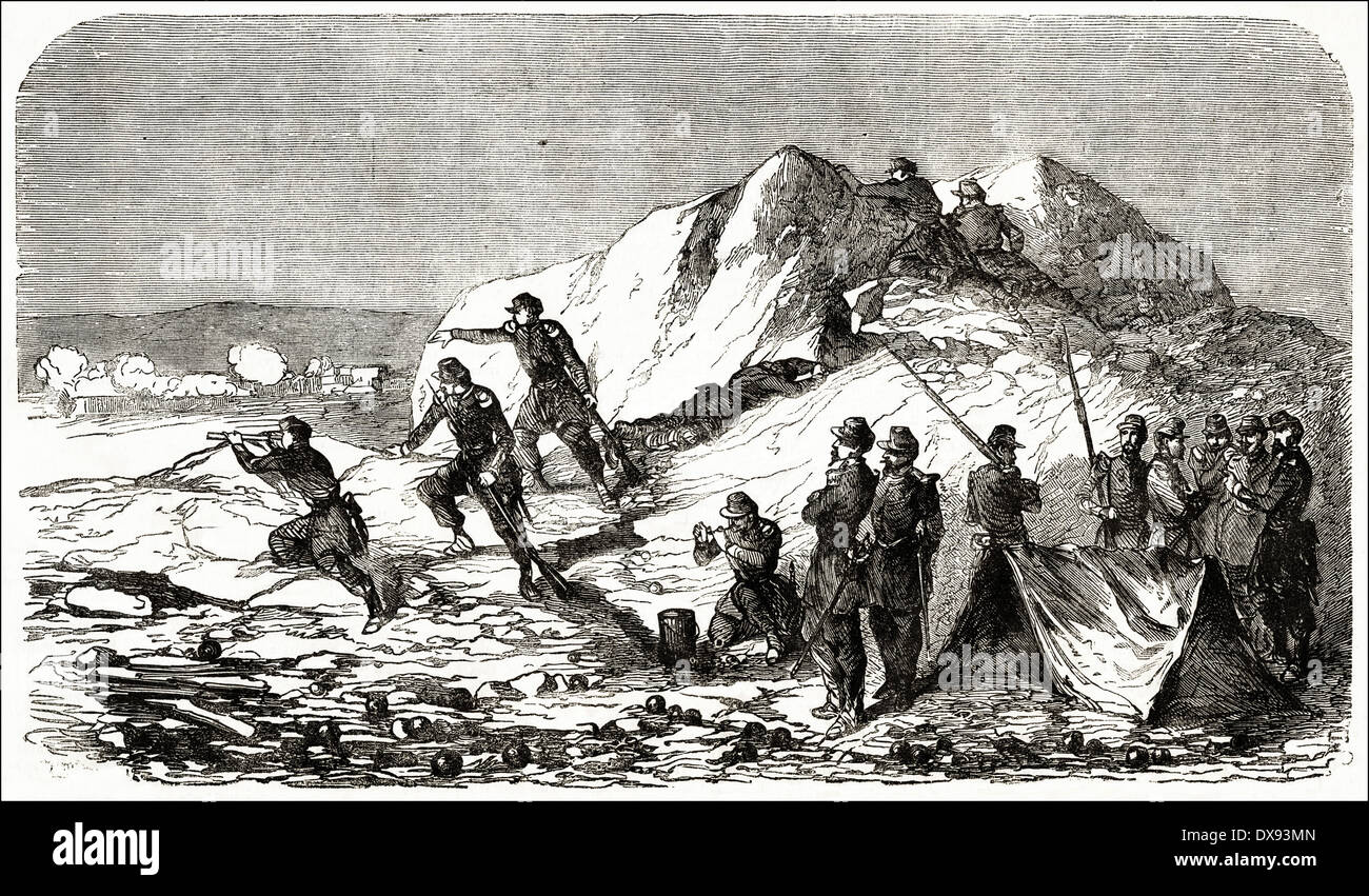 L'avant-poste des soldats français pendant la guerre de Crimée. La gravure de l'époque victorienne circa 1855 Banque D'Images