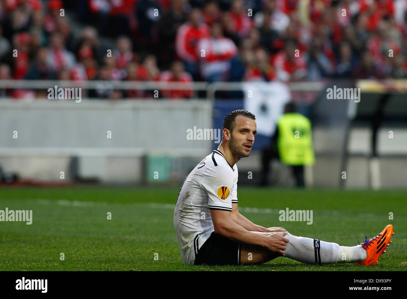 Benfica, Portfugal. Mar 20, 2014. L'Espagnol Soldado Tottenham avant au cours de la recherche l'UEFA Europa League round de 16 deuxième match de football entre jambe SL Benfica et Tottenham Hotspur, au stade de la Luz à Lisbonne. Credit : Filipe Amorim/NurPhoto ZUMAPRESS.com/Alamy/Live News Banque D'Images