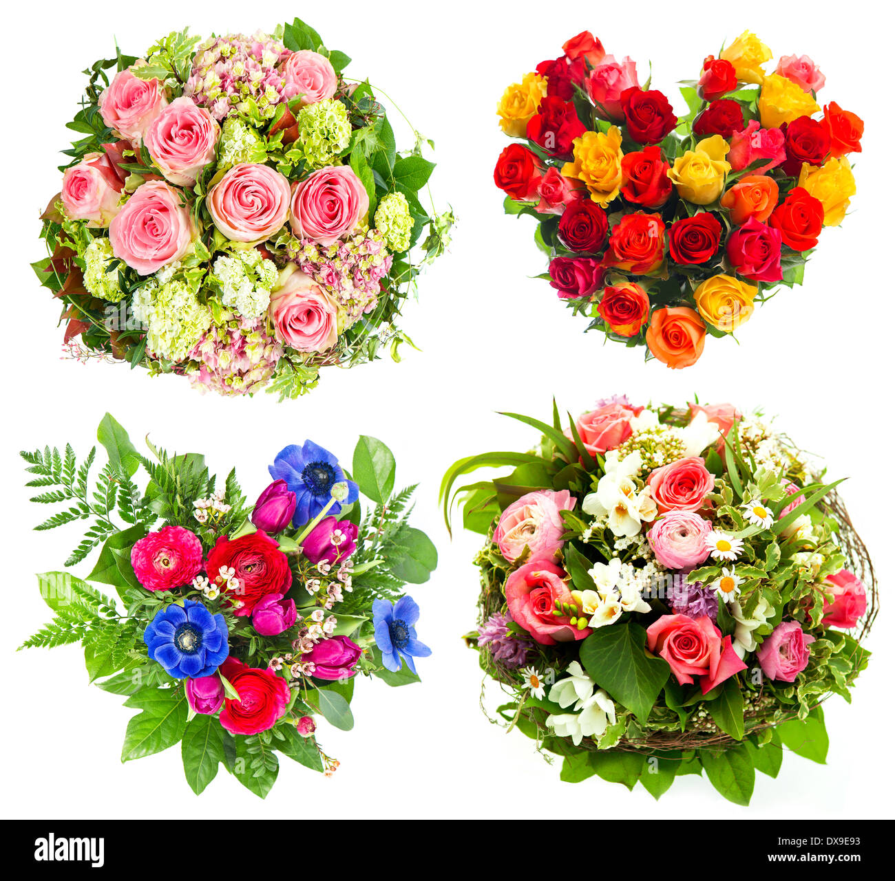 Quatre fleurs bouquet pour anniversaire, mariage, fête des mères, Saint Valentin. Arrangement de roses Banque D'Images