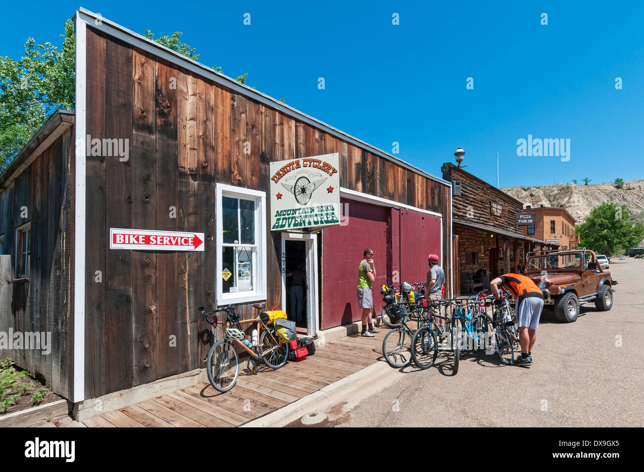 Dakota du Nord, Medora, centre-ville, Dakota Cyclery, location boutique propose des visites guidées en vtt Banque D'Images