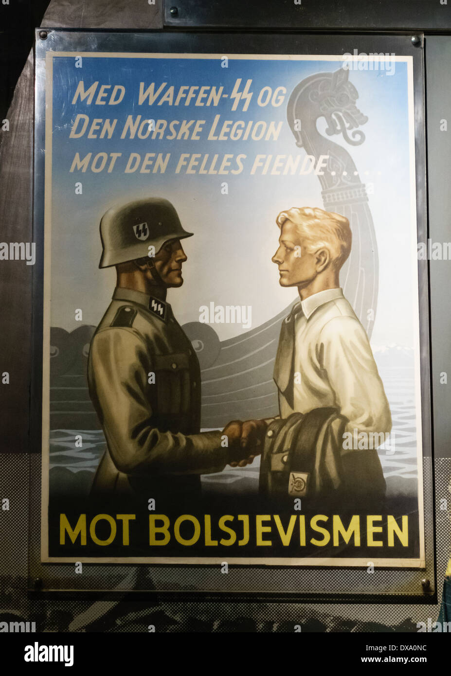 L'affiche de la guerre à partir de la Norvège occupée par les Nazis norvégiens d'encouragement inscrivez-vous la Waffen-SS et la légion norvégienne 'contre l'ennemi commun, le bolchevisme' Banque D'Images