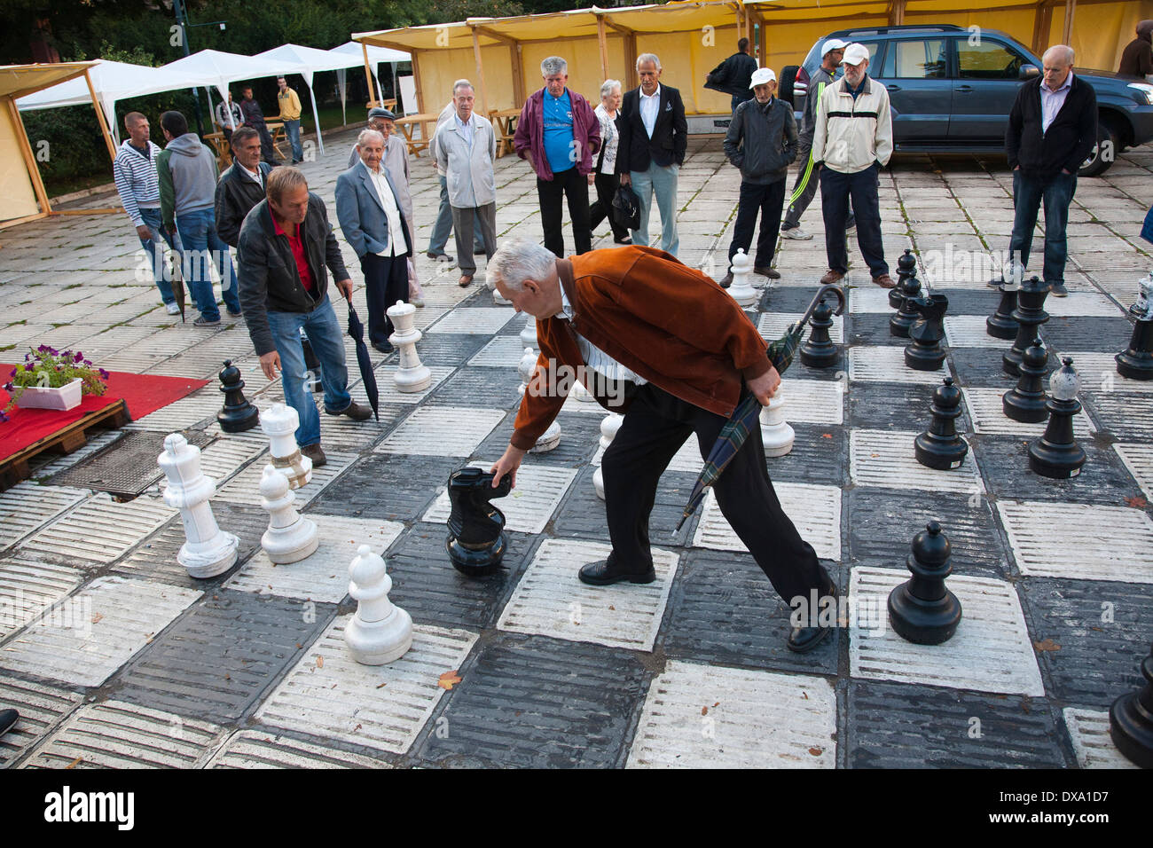 Oslobodenja square, Bascarsija, jeu d'échecs, Sarajevo, Bosnie et Herzégovine, de l'Europe Banque D'Images