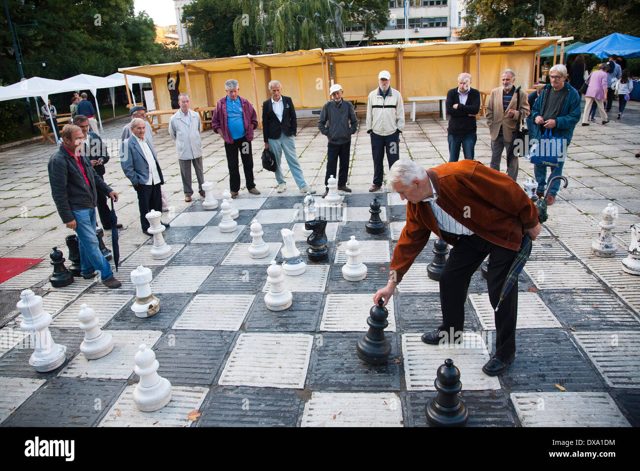 Oslobodenja square, Bascarsija, jeu d'échecs, Sarajevo, Bosnie et Herzégovine, de l'Europe Banque D'Images