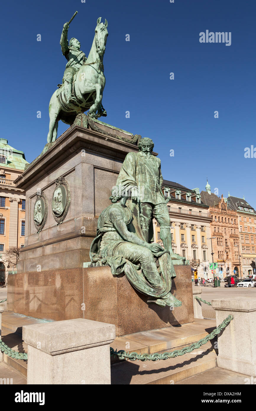 Stockholm, Suède - Gustav II Adolf statue devant le Operan (Opera) Banque D'Images