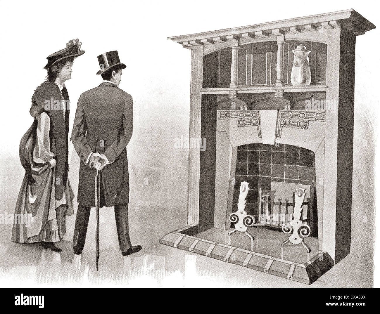 Au début du xxe siècle, une cheminée pour l'anglais à la maison. Banque D'Images