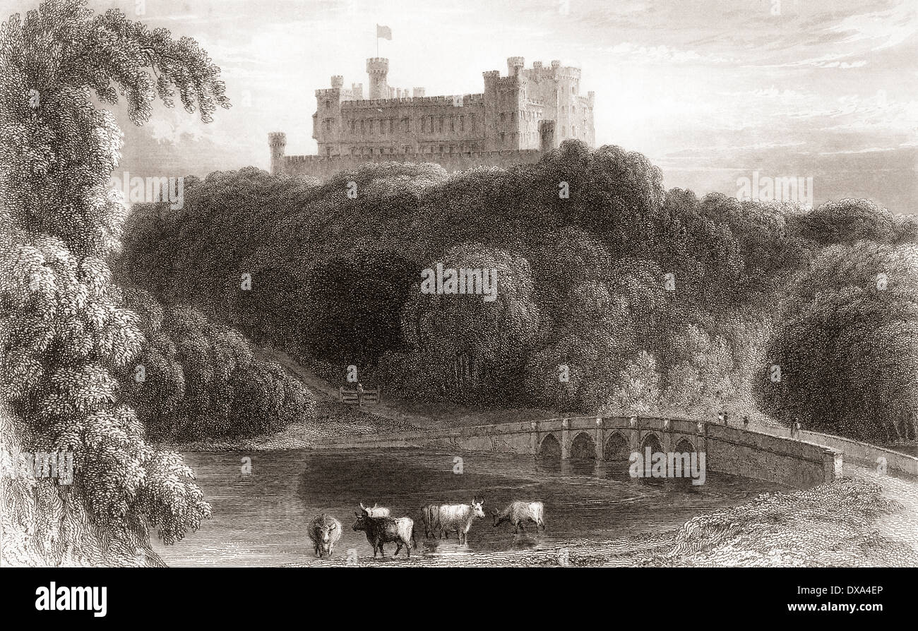 19e siècle vue sur Château de Belvoir (prononcé Castor) Leicestershire, Angleterre. Banque D'Images