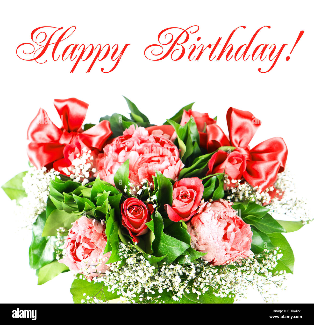 Joyeux Anniversaire Concept De Carte Fleurs Roses Et De Pivoines Photo Stock Alamy