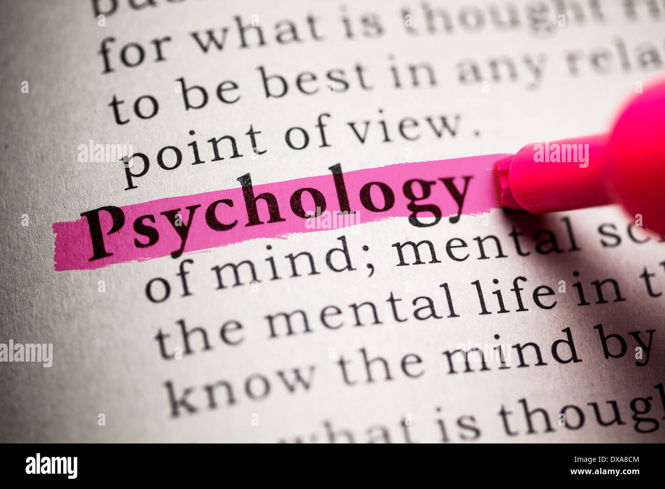 Faux dictionnaire, définition du mot psychologie. Banque D'Images