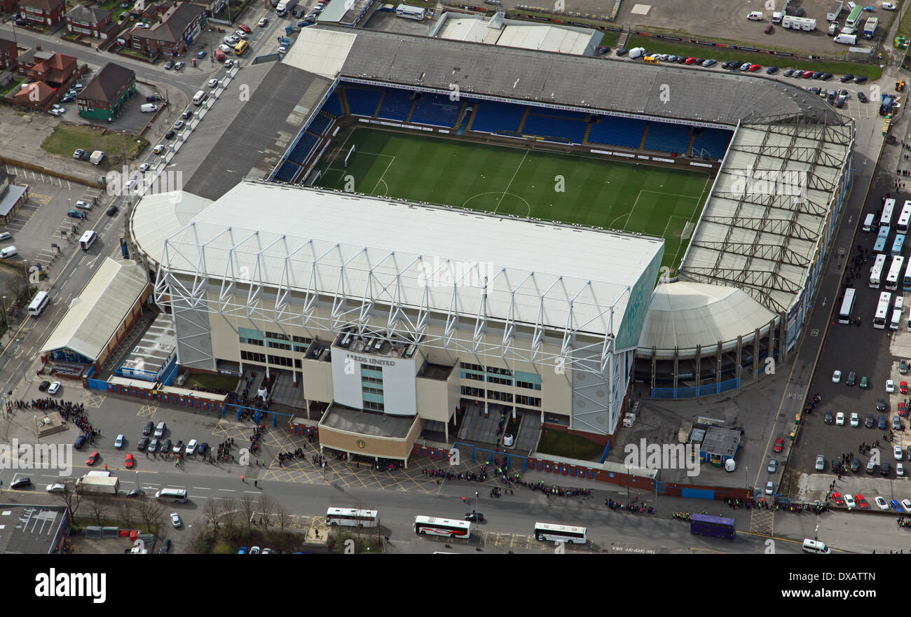 Vue aérienne d'Elland Road Leeds United Football Stadium à Leeds Banque D'Images