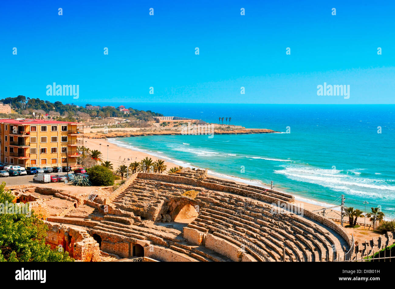 Une vue de l'Amphithéâtre Romain de Tarragone, Espagne Banque D'Images