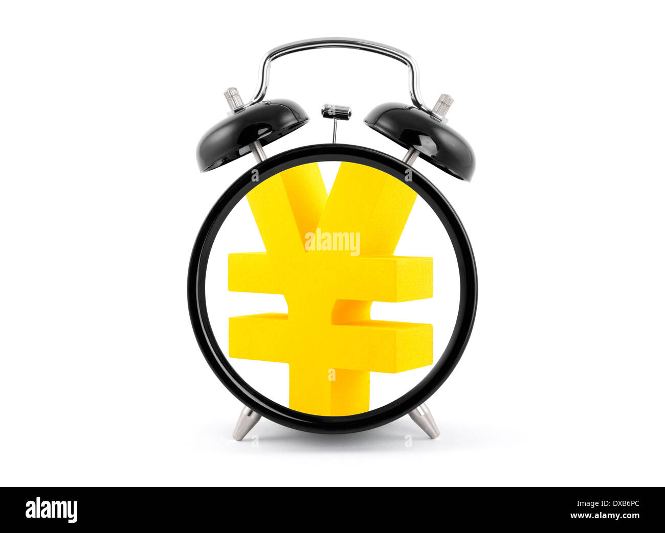 Le temps est argent. Réveil avec golden yen symbol. Banque D'Images