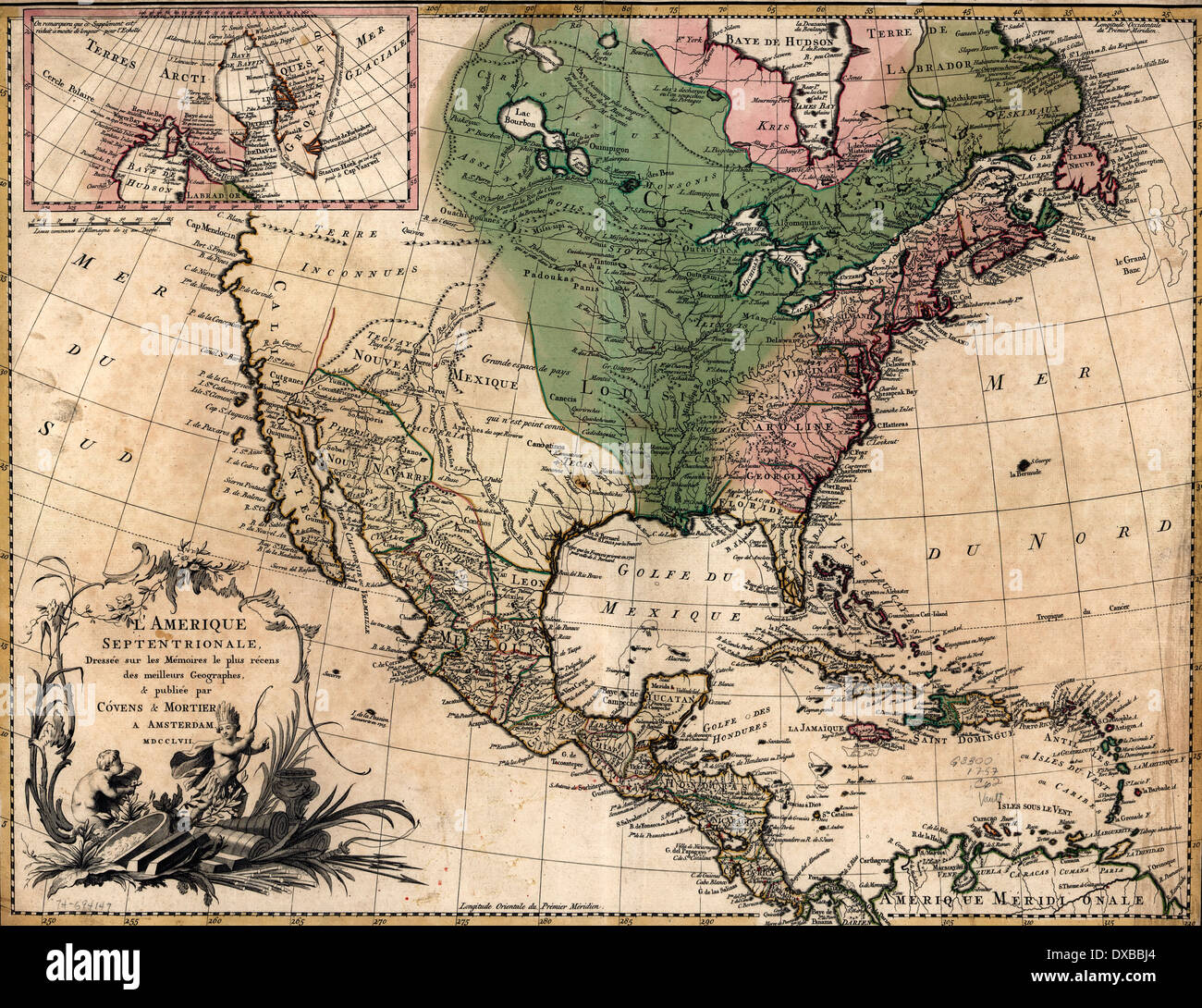 L'Amérique septentrionale, 1757 Carte d'Amérique du Nord 1757 Banque D'Images