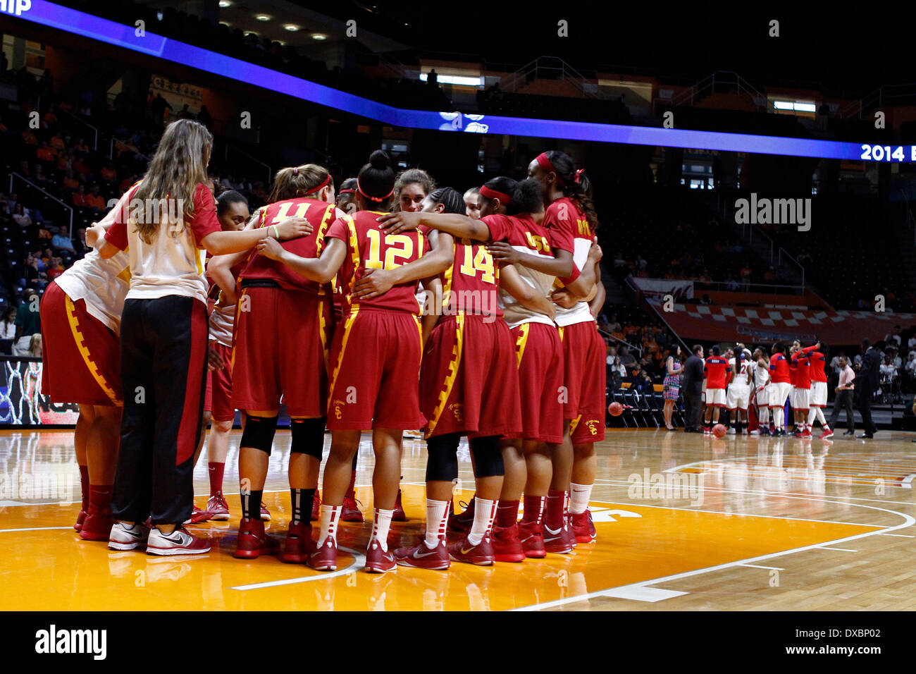 Knoxville, TN, USA. Mar 22, 2014. L'équipe recueille des USC Trojans avant un match de basket-ball de NCAA College St. John's contre la tempête rouge Samedi, Mars 22, 2014, dans la région de Knoxville, au Tennessee (Cal Sport Media/Wade Payne) © csm/Alamy Live News Banque D'Images