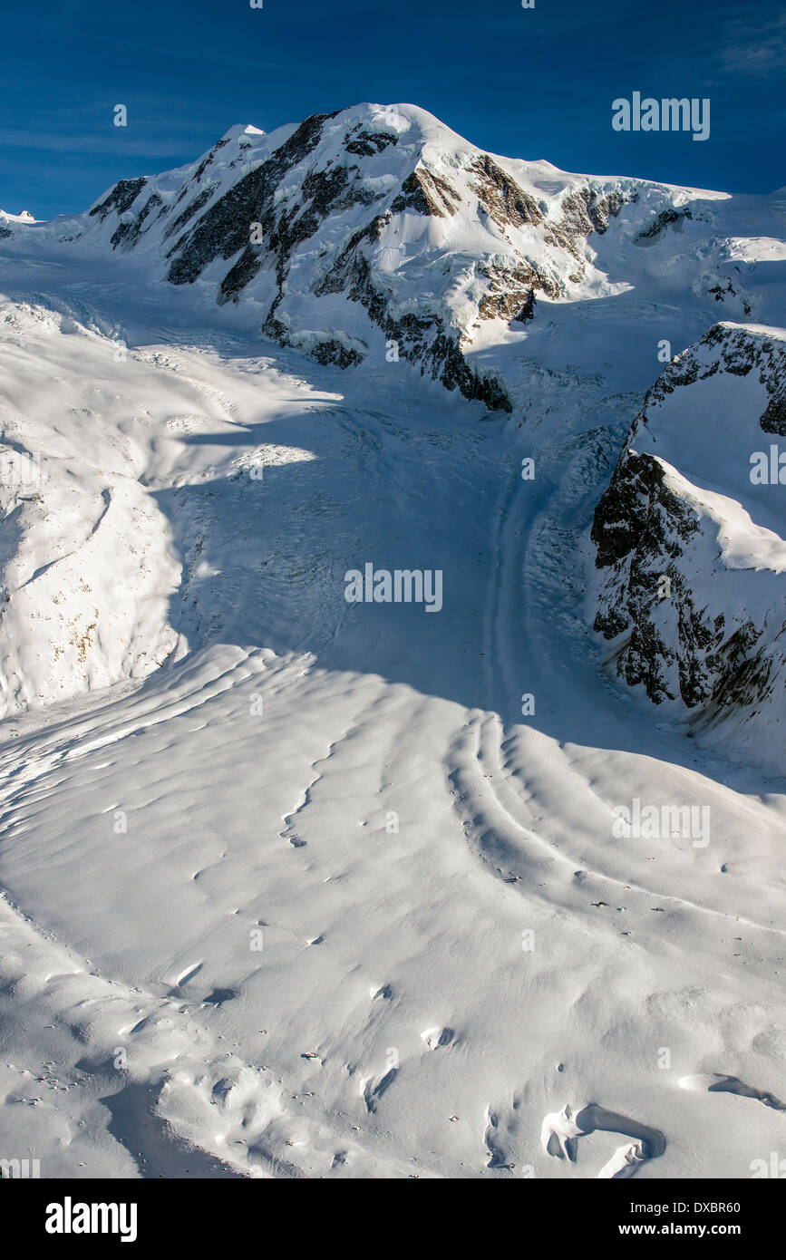Haut de page vue sur Monte Rosa et le glacier du Gorner, Zermatt, Valais ou Valais, Suisse Banque D'Images